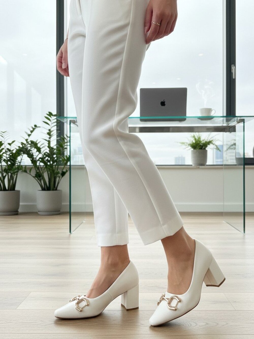 Business Smart White Pumps